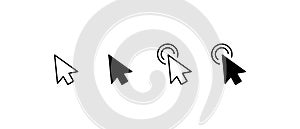 Computer mouse click cursor black arrow icons set. Cursor icon. Vector illustration. Mouse click cursor collection