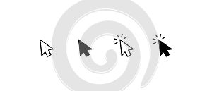 Computer mouse click cursor black arrow icons set. Cursor icon. Vector illustration. Mouse click cursor collection