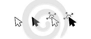 Computer mouse click cursor black arrow icons set. Cursor icon. Vector illustration. Mouse click cursor collection