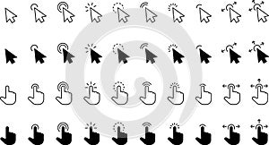 Computer mouse click cursor black arrow icons set. Cursor icon. Vector illustration. Mouse click cursor collection