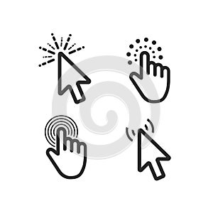 Computer mouse click cursor black arrow icons set. Vector illustration.