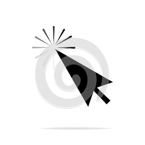 Computer mouse click cursor gray arrow icon. On a white background with a reflection of the shadow. Vector illustration