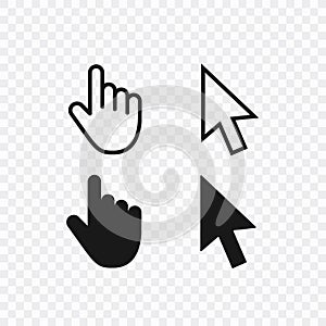 Computer mouse click cursor gray arrow icons set and loading icons. Cursor icon. Vector illustration.