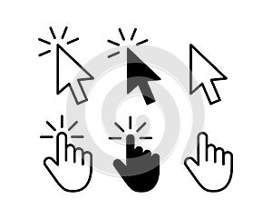 Computer mouse click cursor gray arrow icons set and loading icons. Cursor icon. Vector illustration photo
