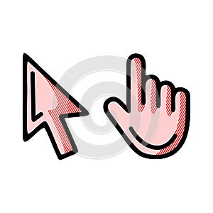 Computer mouse click cursor gray arrow icons set and loading icons