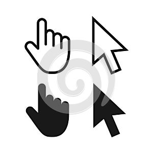 Computer mouse click cursor gray arrow icons set and loading icons. Cursor icon. Vector illustration.