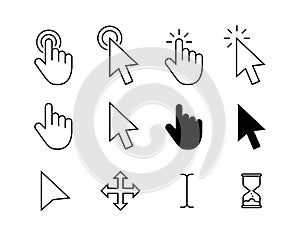 Computer mouse click cursor gray arrow icons set and loading icons. Cursor icon. Vector illustration. Mouse click cursor