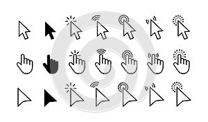 Computer mouse click cursor gray arrow icons set and loading icons. Cursor icon. Vector illustration. Mouse click cursor