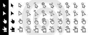 Computer mouse click cursor gray arrow icons set and loading icons. Cursor icon. Vector illustration. Mouse click cursor