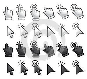 Computer mouse click cursor gray arrow icons set and loading icons. Cursor icon. Vector illustration. Mouse click cursor