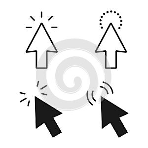 Computer mouse click cursor gray arrow icons set. Vector illustration