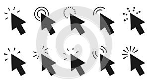 Computer mouse click cursor gray arrow icons set. Vector illustration