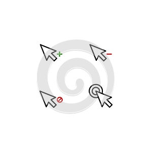 Computer mouse click cursor gray outline arrow icons set. Vector illustration