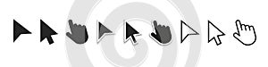 Computer mouse click cursor icons set. Cursor icon. Mouse click cursor. Arrow and hand pointer