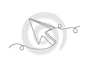 Computer mouse click pointer cursor arrow continuous one line shape isolated vector illustration