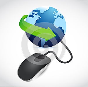 Computer mouse connected to a blue globe