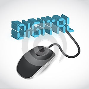 Computer mouse connected to the blue word Digital