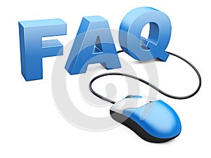 Computer mouse connected to the word FAQ - internet concept