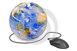 Computer mouse with Earth Globe Global Internet concept, 3D rendering