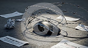 Computer Mouse Trapped in Barbed Wire: Online Security Threat