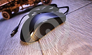 Computer mouse for gamers, can be used in games and on a personal computer. Details and close-up