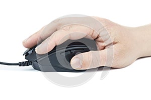 computer mouse in hand  on white