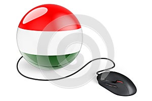 Computer mouse with Hungarian flag. Internet network in Hungary concept. 3D rendering
