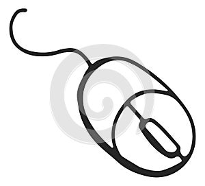 Computer mouse icon. Control device black doodle