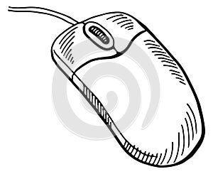 Computer mouse icon in hand drawn style. Pointing device sketch