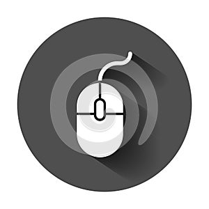 Computer Mouse icon. Vector illustration with long shadow. Business concept mouse cursor pictogram.