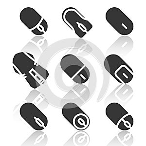 Computer mouse icons set,shadow,vector illustrations