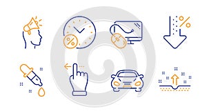 Computer mouse, Loan percent and Brand ambassador icons set. Low percent, Touchscreen gesture and Car signs. Vector