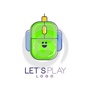 Computer mouse logo. Digital technology concept. Let s play. Linear icon with green and blue fill. Vector design for