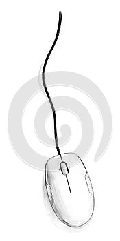 Computer mouse lying on the table top view