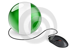 Computer mouse with Nigerian flag. Internet network in Nigeria concept. 3D rendering