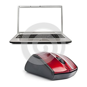 Computer mouse and notebook isolated on white background