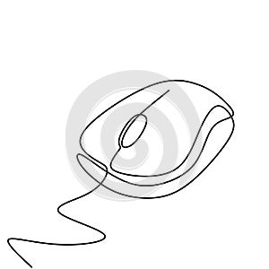 Computer mouse one continuous line drawing. Cursor tool for digital display. Minimalism design linear simplicity style isolated on