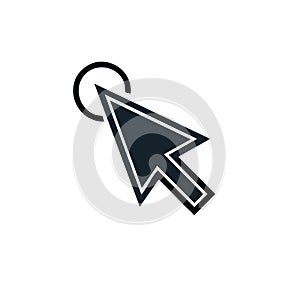 Computer mouse pointer arrow clicking on a circular selection point vector icon