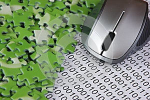 computer mouse, puzzles and binary code