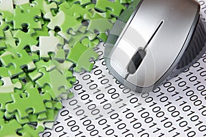 computer mouse and  puzzles on a binary code