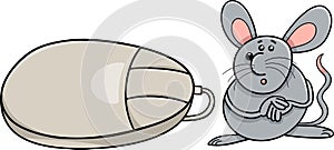 Computer mouse and real rodent cartoon