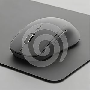 Computer mouse with a scroll wheel and side buttons rests on a