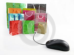 Computer mouse and shopping bags