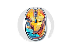 Computer Mouse Sticker On White Background. Generative AI
