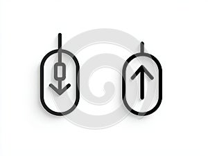 A computer mouse with an up and down arrow on a white background
