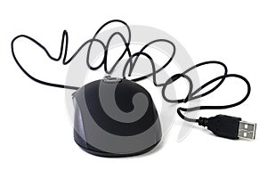Computer mouse with wire isolated on a white background