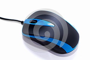 Computer mouse with wire on a white background.