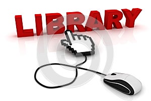 Computer mouse and the word Library