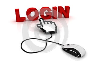 Computer mouse and the word Login