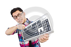 Computer nerd with keyboard isolated